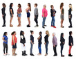© curto - side view of a large group of women on white background