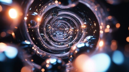Poster - a mesmerizing view of a swirling vortex filled with glowing orbs and lights in a dark space