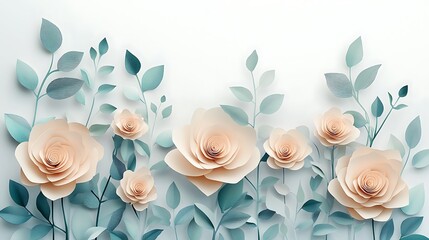 Poster - A serene arrangement of pastel flowers and leaves, delicately designed against a light background, creating a soothing and elegant atmosphere.