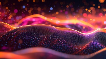Poster - colorful abstract waves of light and particles creating a mesmerizing visual experience at dusk