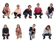 © Curto - group of women squatting on white background