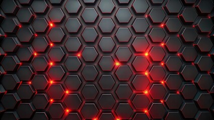 Poster - dark hexagons with glowing red holes abstract geometric background