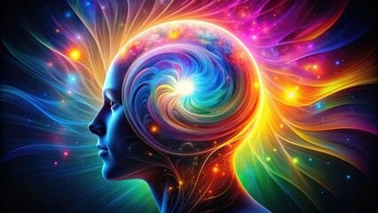Poster - Vibrant mind swirl of colors and light against dark backdrop of thought energy