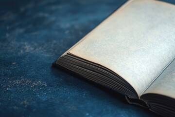 Poster - A open book lying on a blue table, perfect for educational and office settings