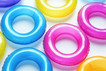 Poster - Inflatable figures in various colors and shapes arranged on a white surface