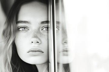 Aufkleber - A person gazing out at the outdoors through a window, possibly contemplating or daydreaming
