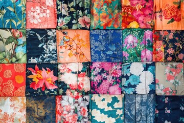 Poster - A collection of colorful fabrics displayed on a table, great for design inspiration or textile showcase