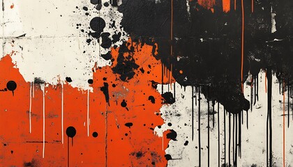 Aufkleber - A bold abstract artwork featuring splashes of orange, black, and white paint, creating a striking contrast and dynamic texture.
