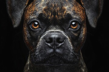Poster - Close-up of a dog's face on a dark or black background, great for pet-related uses