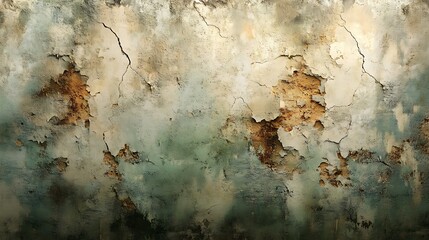 Aufkleber - A textured wall featuring cracks and peeling paint in earthy tones, showcasing an aged and weathered look.