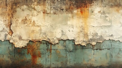 Aufkleber - A textured wall featuring peeling paint, rust, and a blend of earthy tones, creating an industrial, vintage aesthetic.