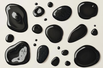 Poster - A collection of dark-colored rocks and small stones on a clean white surface, great for use in designs about nature, minimalism, or abstract concepts