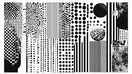 Wall Mural - abstract black and white geometric pattern collage with polka dots, stripes, and circles
