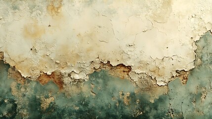 Aufkleber - A textured, abstract surface showing peeling paint and rust, combining earthy tones of green, beige, and brown, evoking a sense of age and wear.
