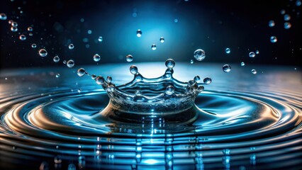 Aufkleber - Water splash with droplets creating ripples in dark background and dramatic lighting