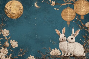 Aufkleber - Two rabbits sit on a tree branch, enjoying the view