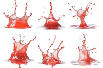 Wall Mural - A series of splash images from a red liquid