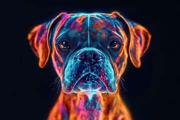 Poster - A close-up view of a dog's face against a black background