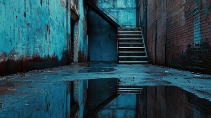 Aufkleber - A staircase reflected in a puddle of water, great for use in architecture or design images