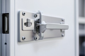 Sticker - A close-up shot of a latch on a door, perfect for use in real estate or home decor contexts