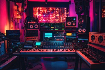 Aufkleber - A room filled with various electronic devices and equipment