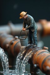 Aufkleber - A figurine of a man pouring water from a pipe, suitable for use in illustrations or decorative scenes