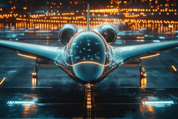 Poster - A large commercial airliner is parked on the tarmac at an airport, ready for takeoff or landing