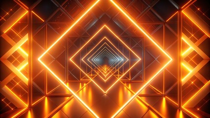 Leinwandbilder - Orange Neon Abstract Geometric Shape Background with Futuristic Light Design