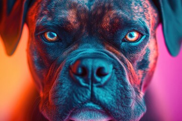 Poster - A close-up shot of a dog's face with striking bright blue eyes