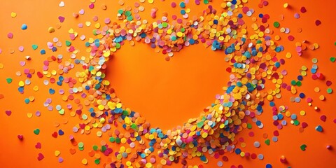 Aufkleber - Colorful Heart and Circle Confetti on Vibrant Orange Background for Celebration Party