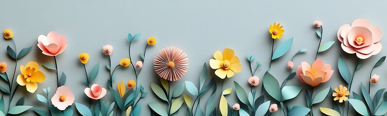 Leinwandbilder - A colorful arrangement of various flowers against a soft blue background, showcasing a blend of textures and shades.