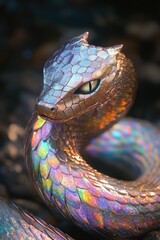 Poster - A close-up view of a snake's head resting on a rocky surface, ready to strike