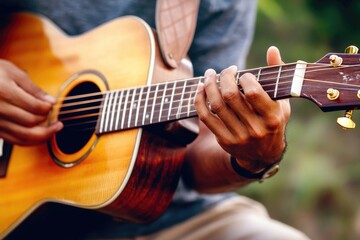 Aufkleber - A person strums a guitar on the street or in a public space