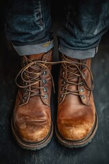 Poster - A close-up shot of a pair of brown boots