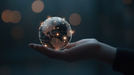 Poster - Hand holding a glowing digital globe, symbolizing global connectivity, technology and globalization 