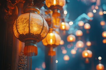 Poster - A bunch of string lights hanging from a pole, ideal for festive decorations or commercial display