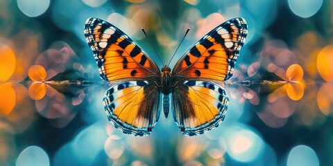 Canvas Print - Close-up of a butterfly resting on a tree branch, natural habitat