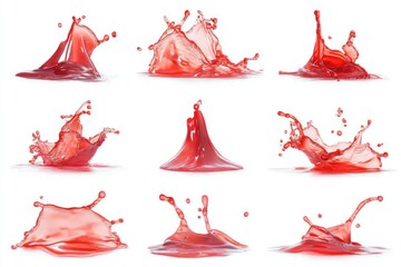 Poster - A series of photos showing the movement and spread of a red liquid as it splashes on various surfaces