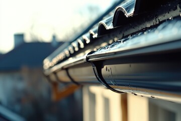 Aufkleber - A close-up shot of a gutter on the side of a building, suitable for architecture or construction illustrations