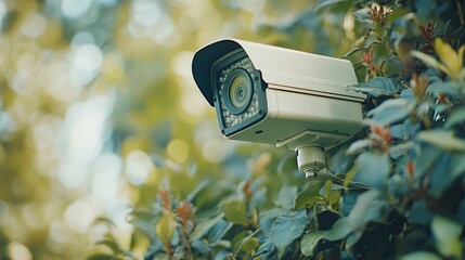 Poster - A security camera mounted on the trunk of a tree, capturing footage of its surroundings