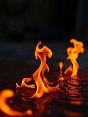 Hot fire flames in water as nature element and abstract background minimal design halloween backdrop