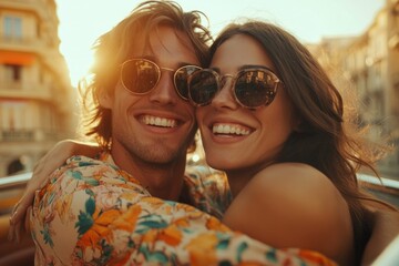 Wall Mural - A happy couple embracing each other