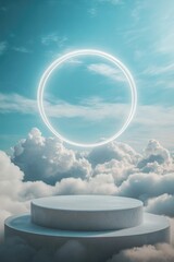 Poster - A white platform suspended high above the clouds, offering breathtaking views