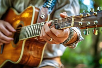 Poster - A close-up view of a person playing a guitar