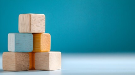 Aufkleber - Tight framing of assorted wooden blocks arranged to spell  Thank you  against a calming azure tinted background evoking a professional customer centric concept rendered with a muted