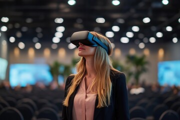 Poster - Businesswoman using VR technology in meeting