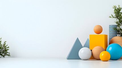 Aufkleber - Assortment of Colorful 3D Geometric Shapes including Cube Sphere Pyramid and Cylinder Arranged on a Plain White Background with Crisp Lighting Suitable for Educational Infographics and Presentations