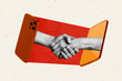 © deagreez - Composite artwork collage image picture of arms handshake smart phone screen isolated on creative background