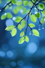 Poster - A close-up of a tree branch with water droplets hanging from it, great for backgrounds or texture images
