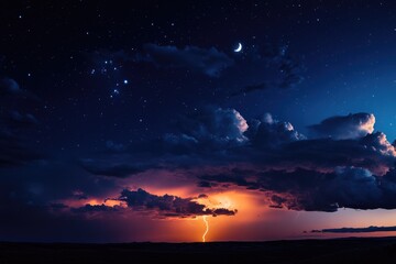 Poster - A dark sky with clouds and lightning in the distance, perfect for use in weather or atmosphere-themed projects